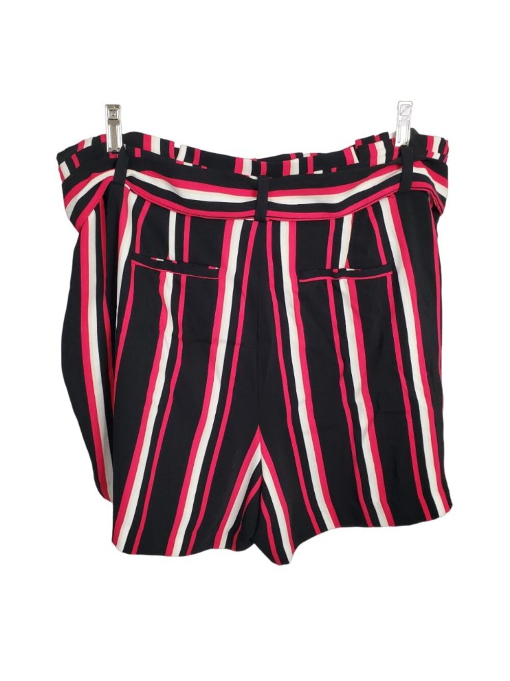 Torrid Size 16 Shorts Belt Crepe Paperbag High Waist Stretch Stripe Black Pink - Picture 3 of 8